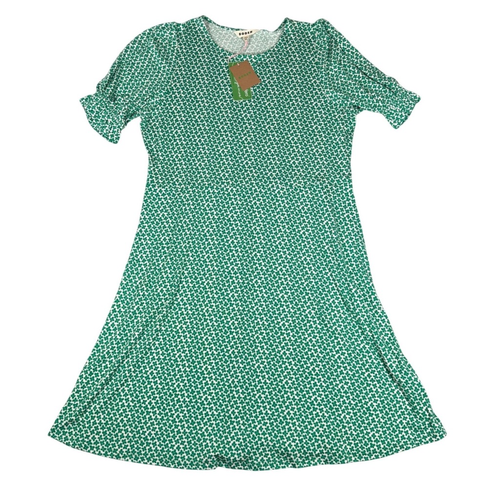 Boden Green Floral EcoVero Jersey Midi Dress Puff Sleeve Pockets US 16-18 NWT